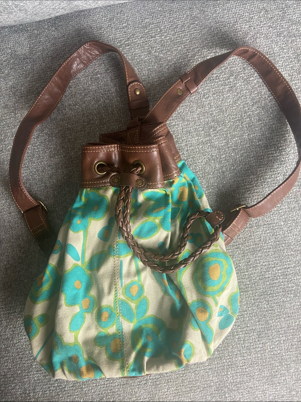 Axcess Turquoise & Brown Floral Canvas Backpack